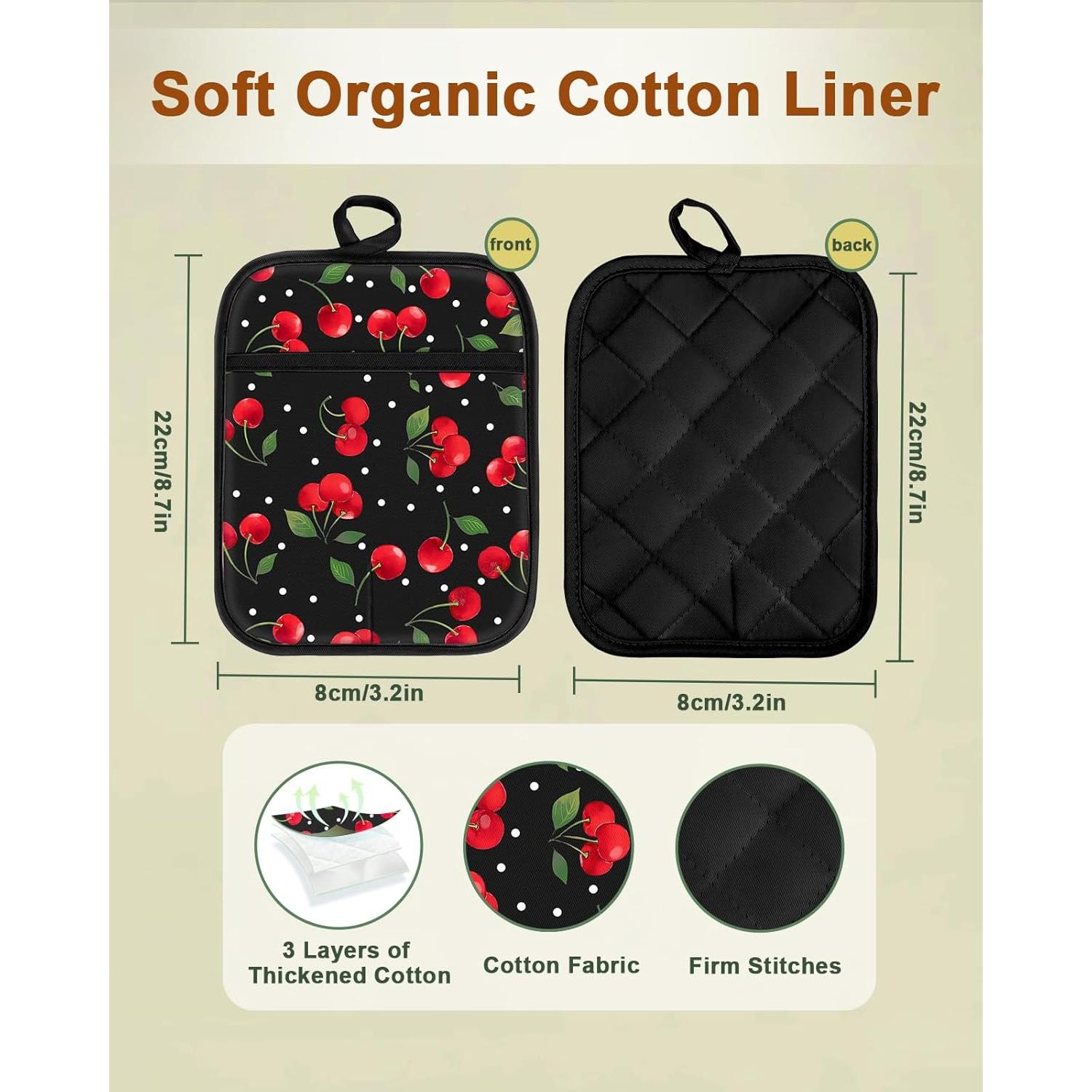 Soportes para Ollas Swooflia 100% Algodón Cereza 2 Piezas