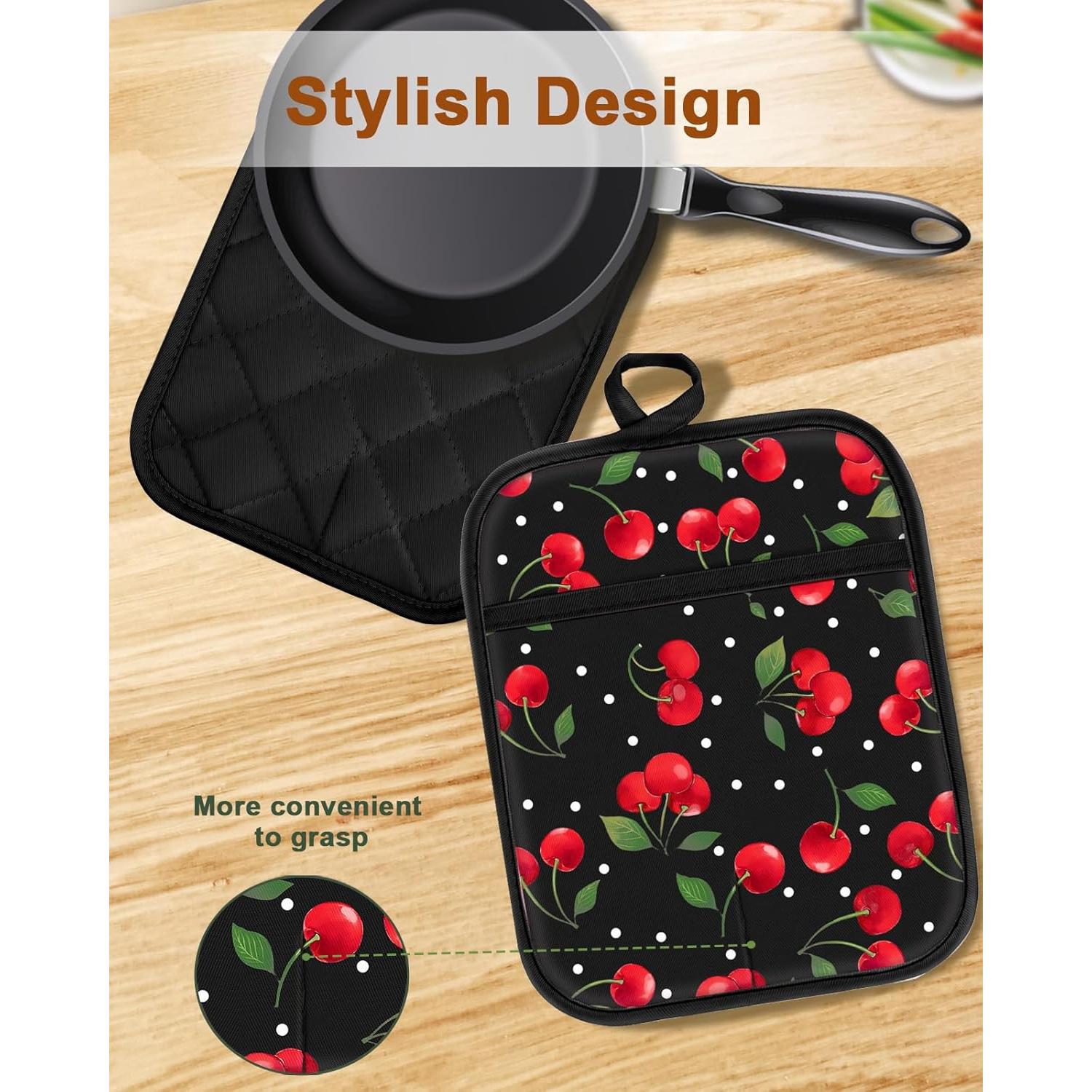 Soportes para Ollas Swooflia 100% Algodón Cereza 2 Piezas