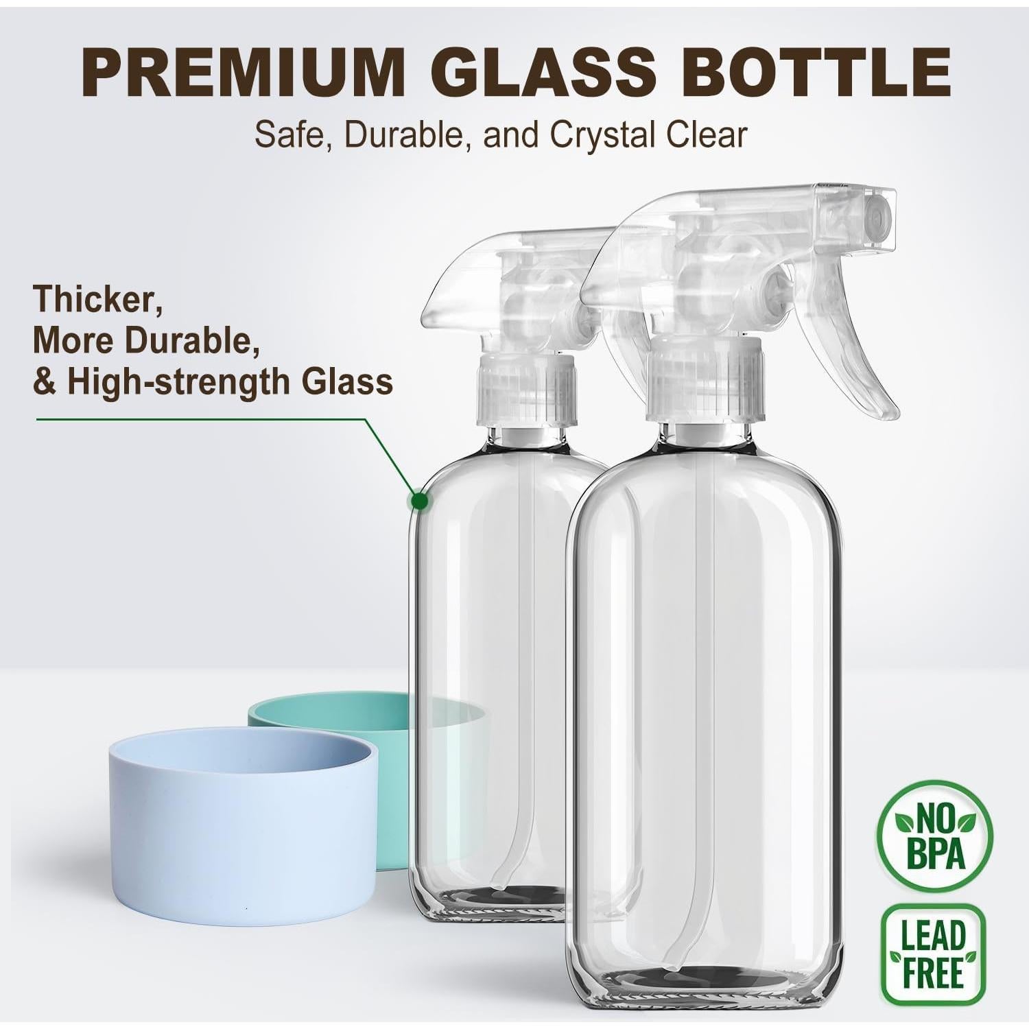 Botellas de Spray de Vidrio Bealee 2 Pzs 480 ml Verde y Gris