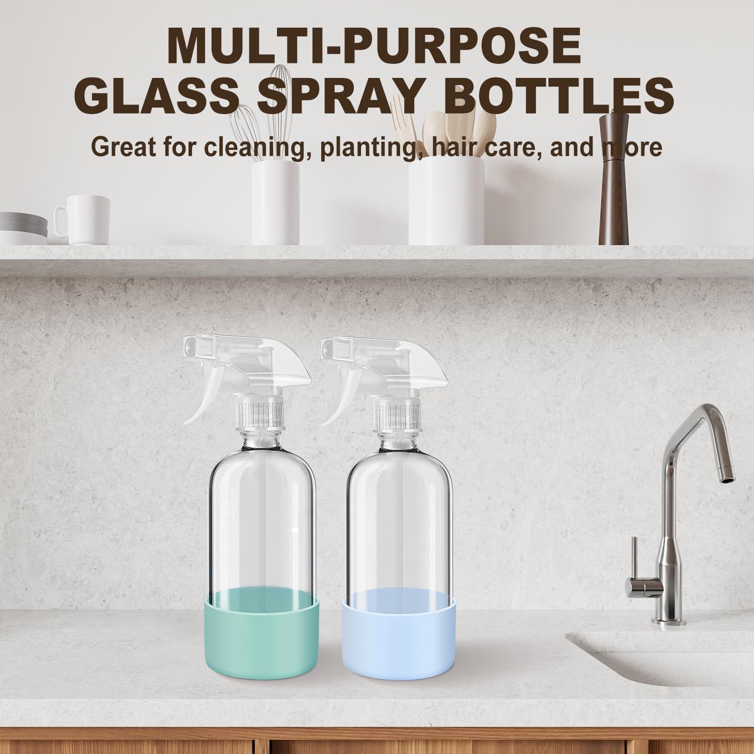 Botellas de Spray de Vidrio Bealee 2 Pzs 480 ml Verde y Gris