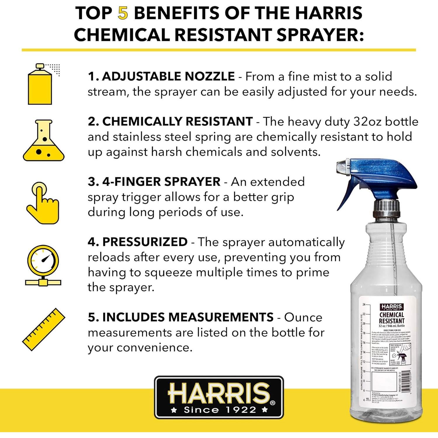 Botellas de Spray HARRIS 32oz Resistentes a Químicos - Paquete de 3