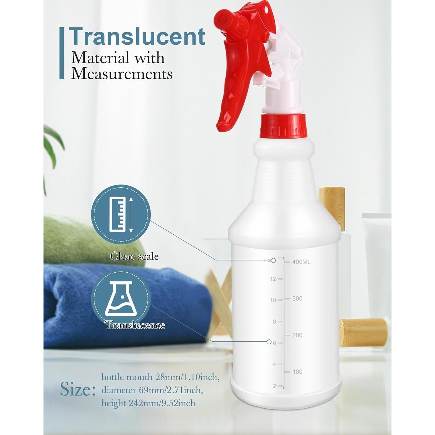 Eccliy 20 Botellas Spray Vacías 500 ml Ajustables Rojo Blanco