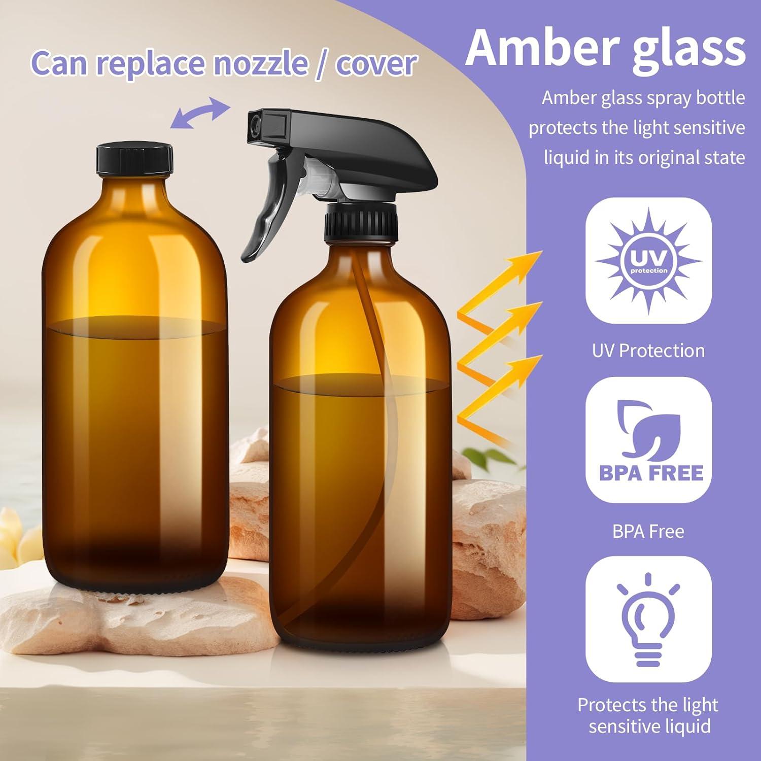 Paquete de 9 Botellas de Spray de Vidrio Ámbar 473ml