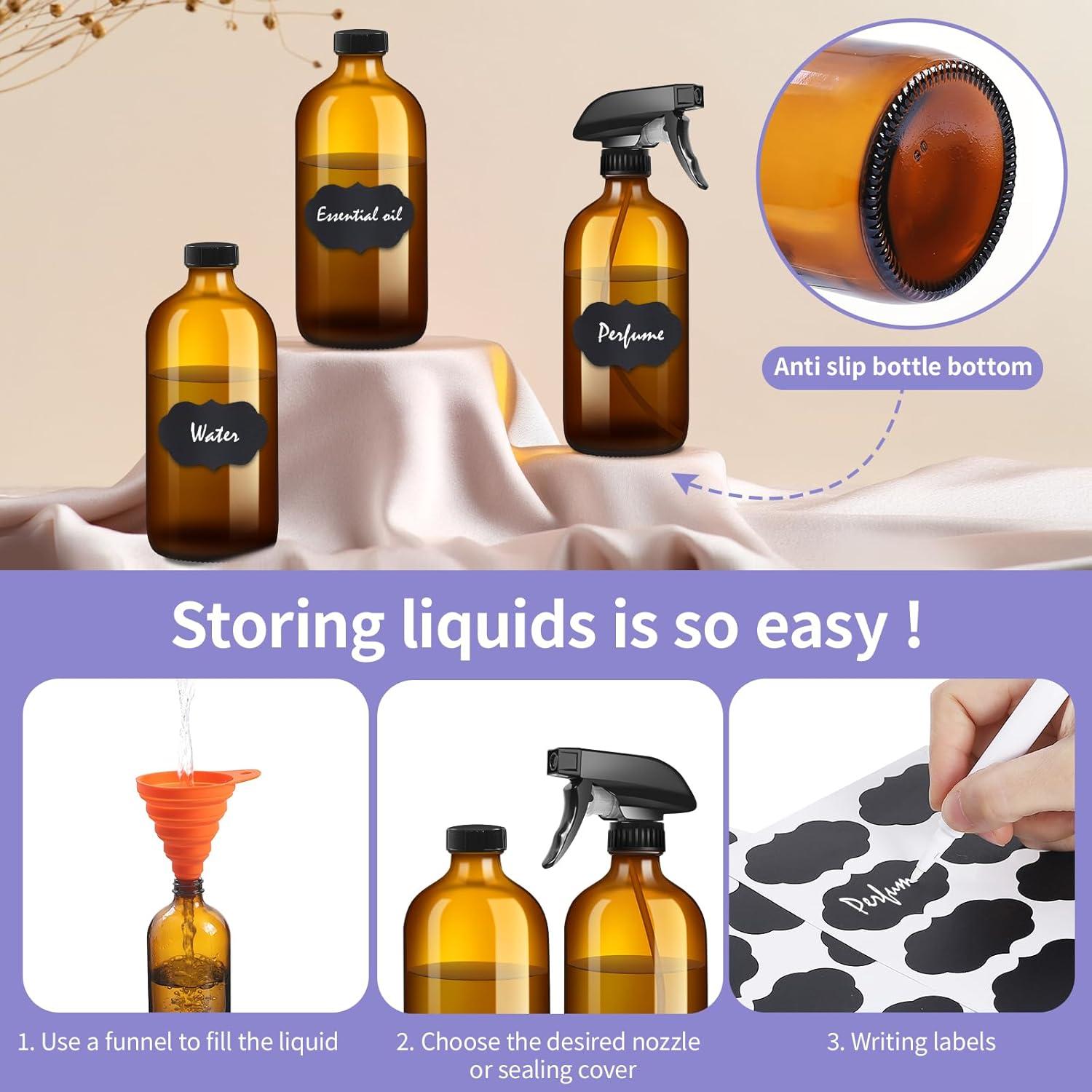 Paquete de 9 Botellas de Spray de Vidrio Ámbar 473ml