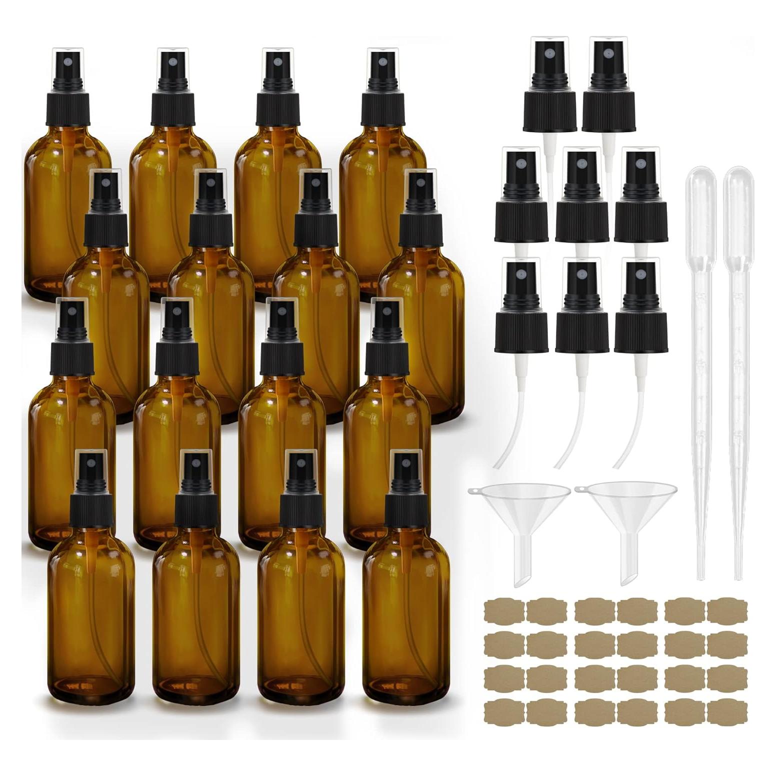 Set de 16 Botellas de Spray Ámbar 118ml Vidrio Recargable