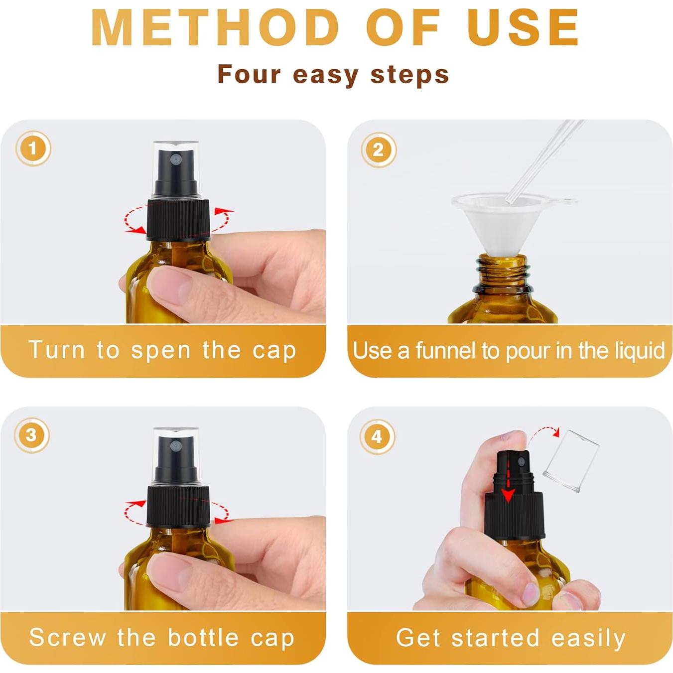 Set de 16 Botellas de Spray Ámbar 118ml Vidrio Recargable