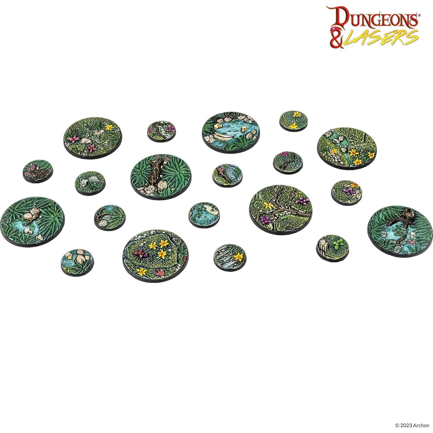 Bases Detalladas Dungeons & Lasers 80 Piezas RPG 25mm 50mm
