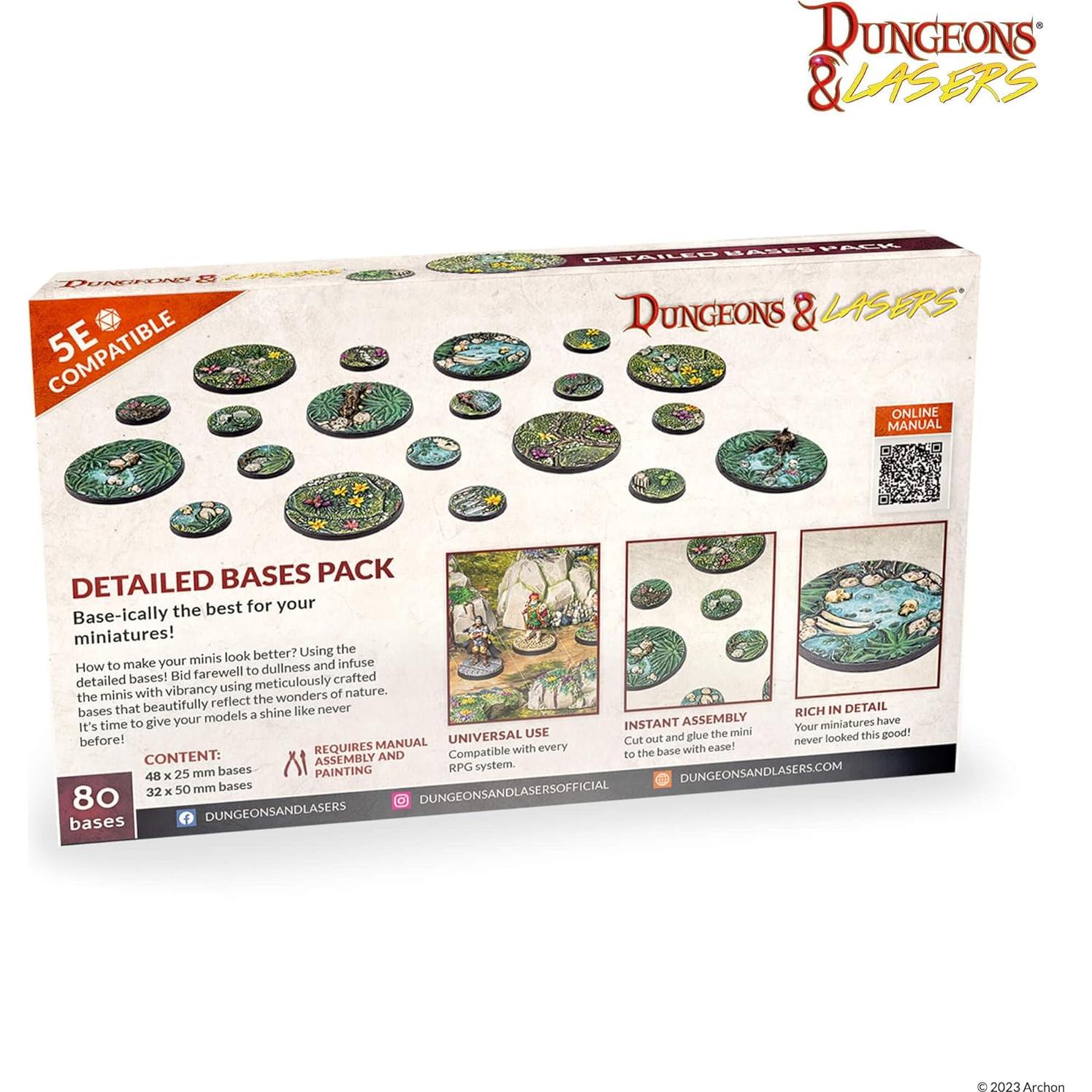 Bases Detalladas Dungeons & Lasers 80 Piezas RPG 25mm 50mm