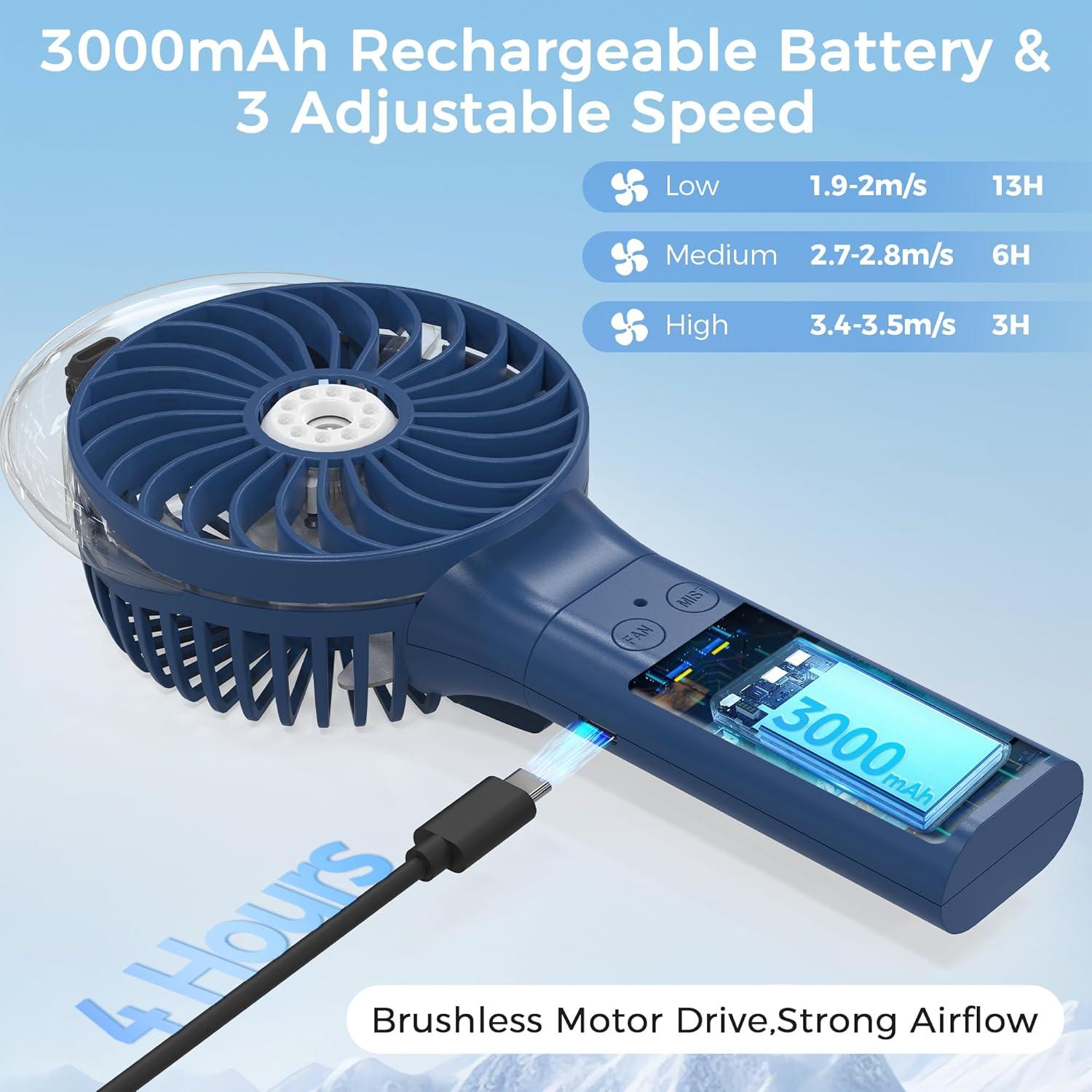 Ventilador de Mano Portátil COMLIFE F006 con Nebulizador 3000mAh