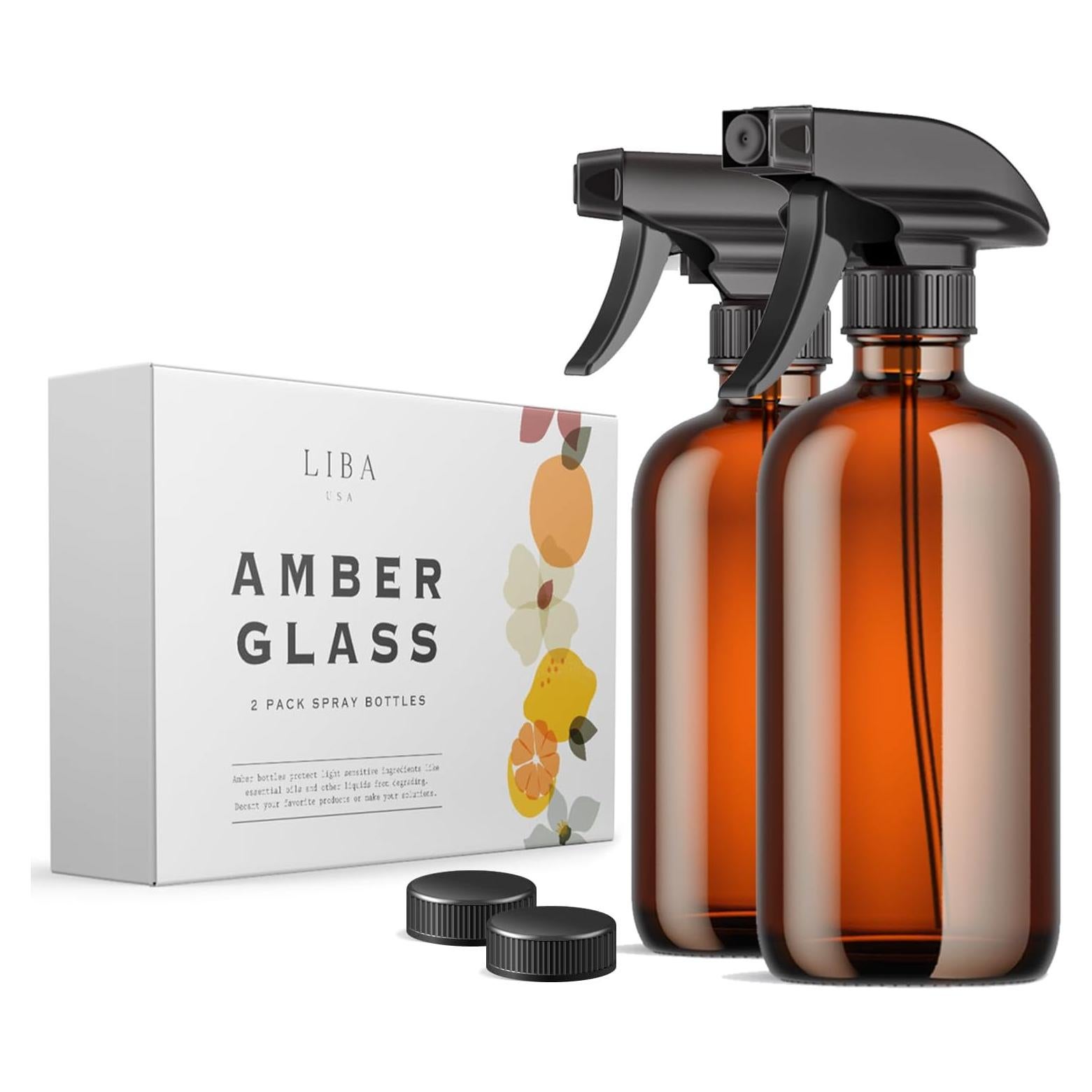 Botellas de Spray de Vidrio Ámbar LiBa 2 Pack 0.47L Reutilizables