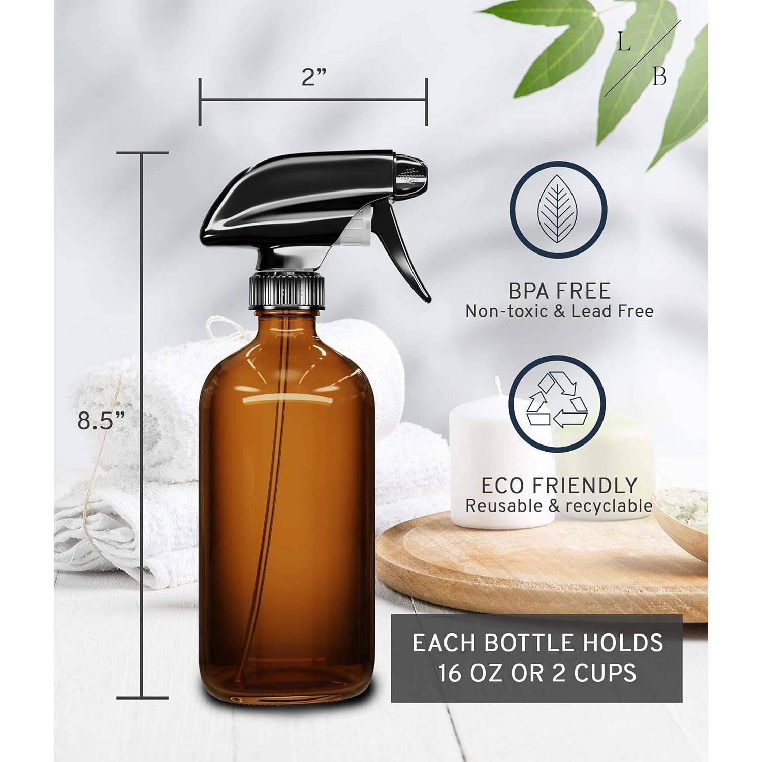 Botellas de Spray de Vidrio Ámbar LiBa 2 Pack 0.47L Reutilizables