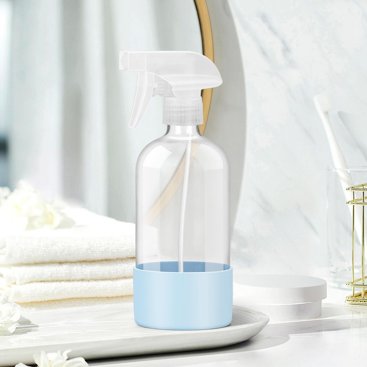 Botellas de Spray de Vidrio 16 oz Azul con Manga de Silicona