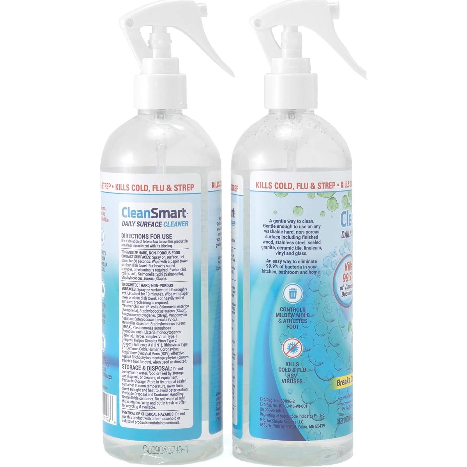 CleanSmart Spray Desinfectante 3x16 oz - Mata 99.9% Virus y Bacterias