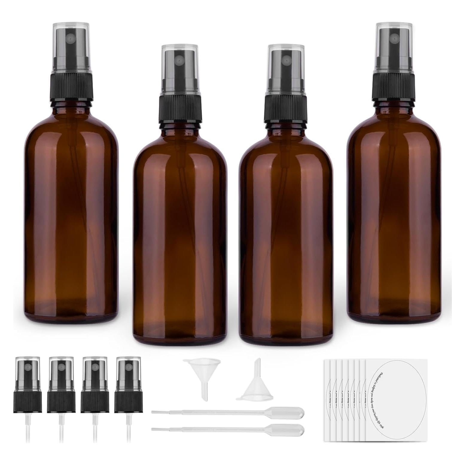 Juego de 4 Botellas de Spray de Vidrio Ámbar 120 ml