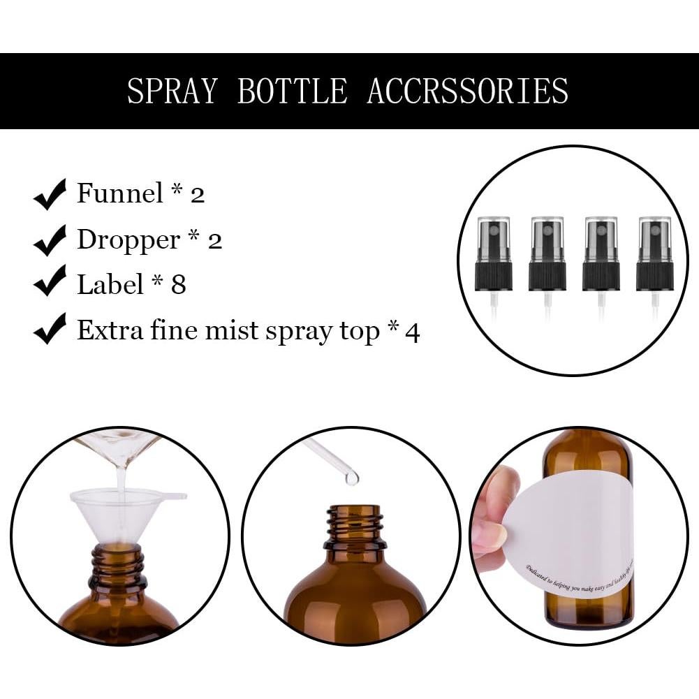 Juego de 4 Botellas de Spray de Vidrio Ámbar 120 ml