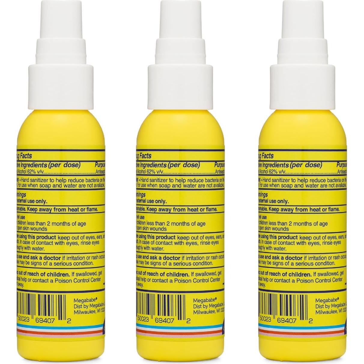 Desinfectante de Manos Spray Vegano Megababe 59 ml - Paquete de 3