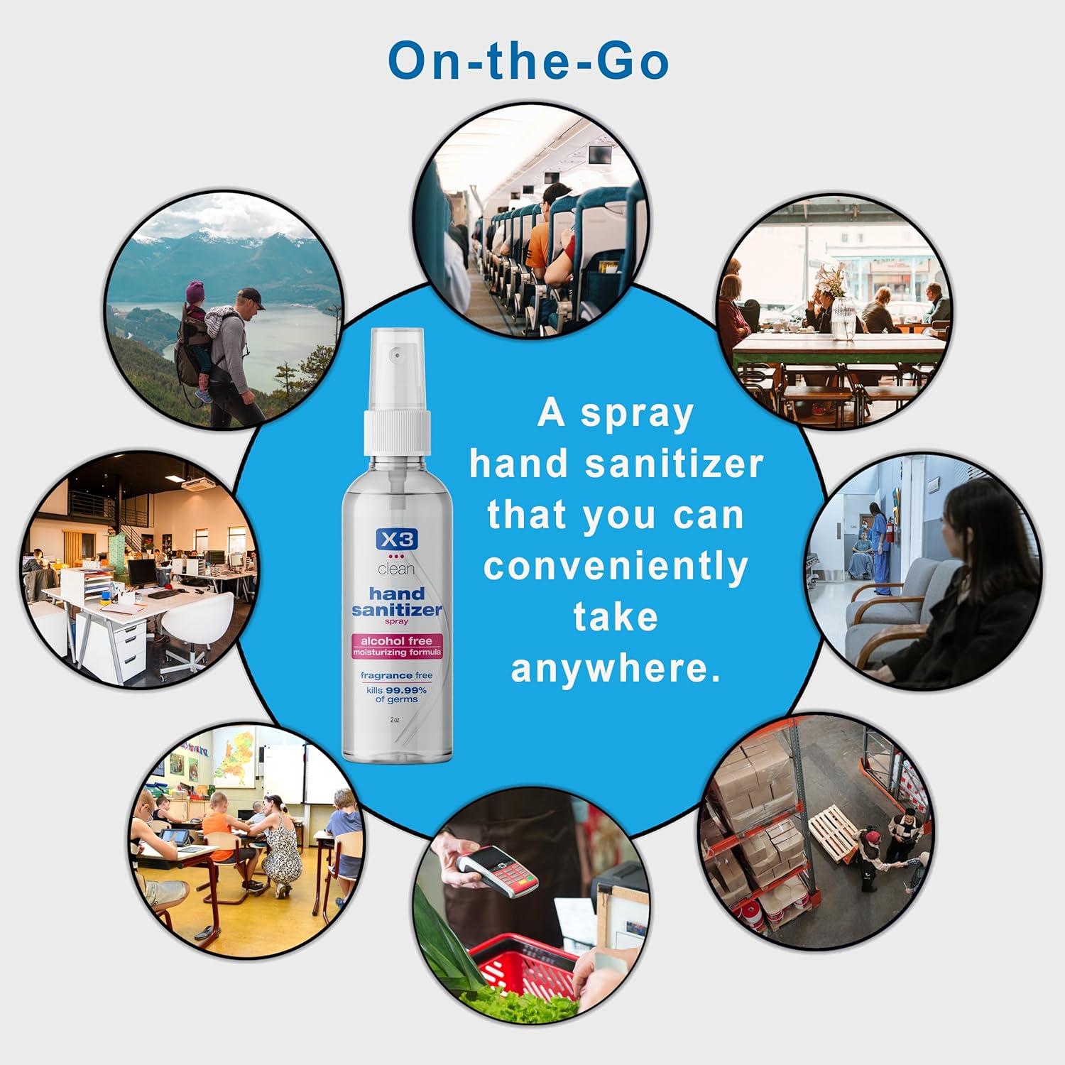 Spray Desinfectante de Manos X3 Clean 59 ml Sin Alcohol Pack 4