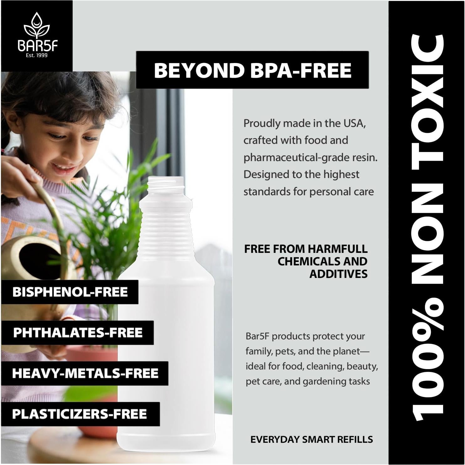 Botella de Spray 16oz Bar5F - Resistente a Químicos, Ajustable