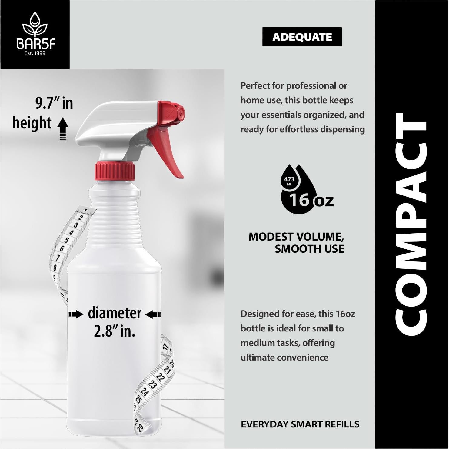 Botella de Spray 16oz Bar5F - Resistente a Químicos, Ajustable