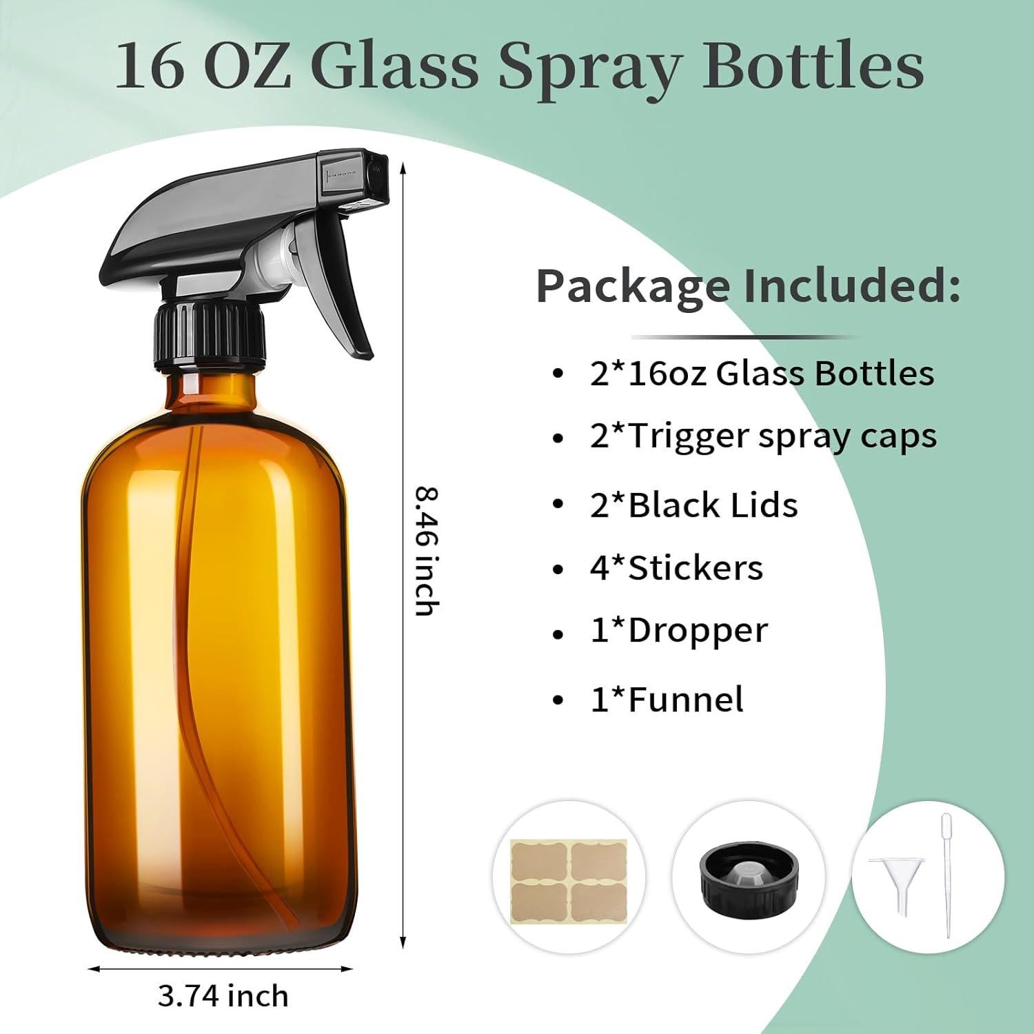 Botellas de Spray de Vidrio Ámbar 16oz GIVAMEIHF - Paquete de 2