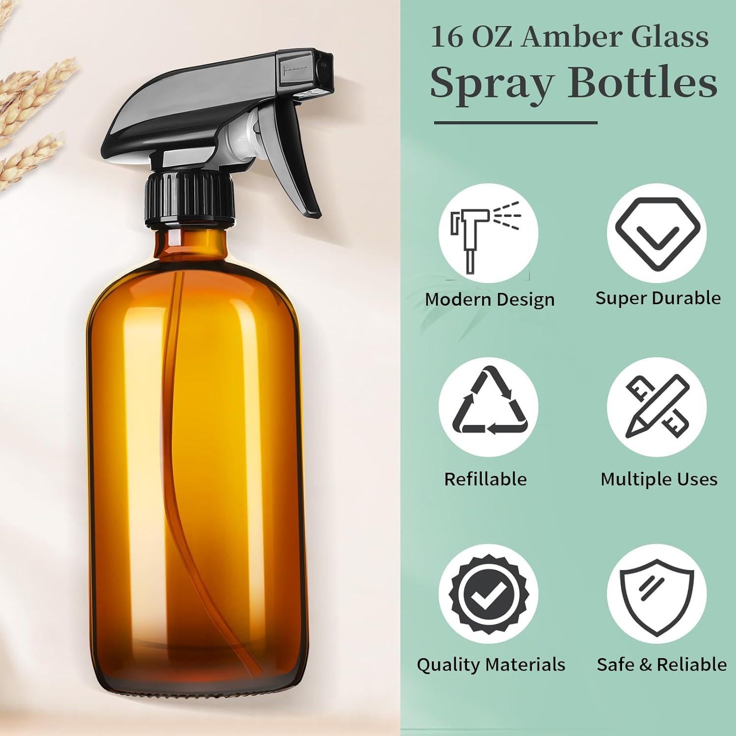 Botellas de Spray de Vidrio Ámbar 16oz GIVAMEIHF - Paquete de 2