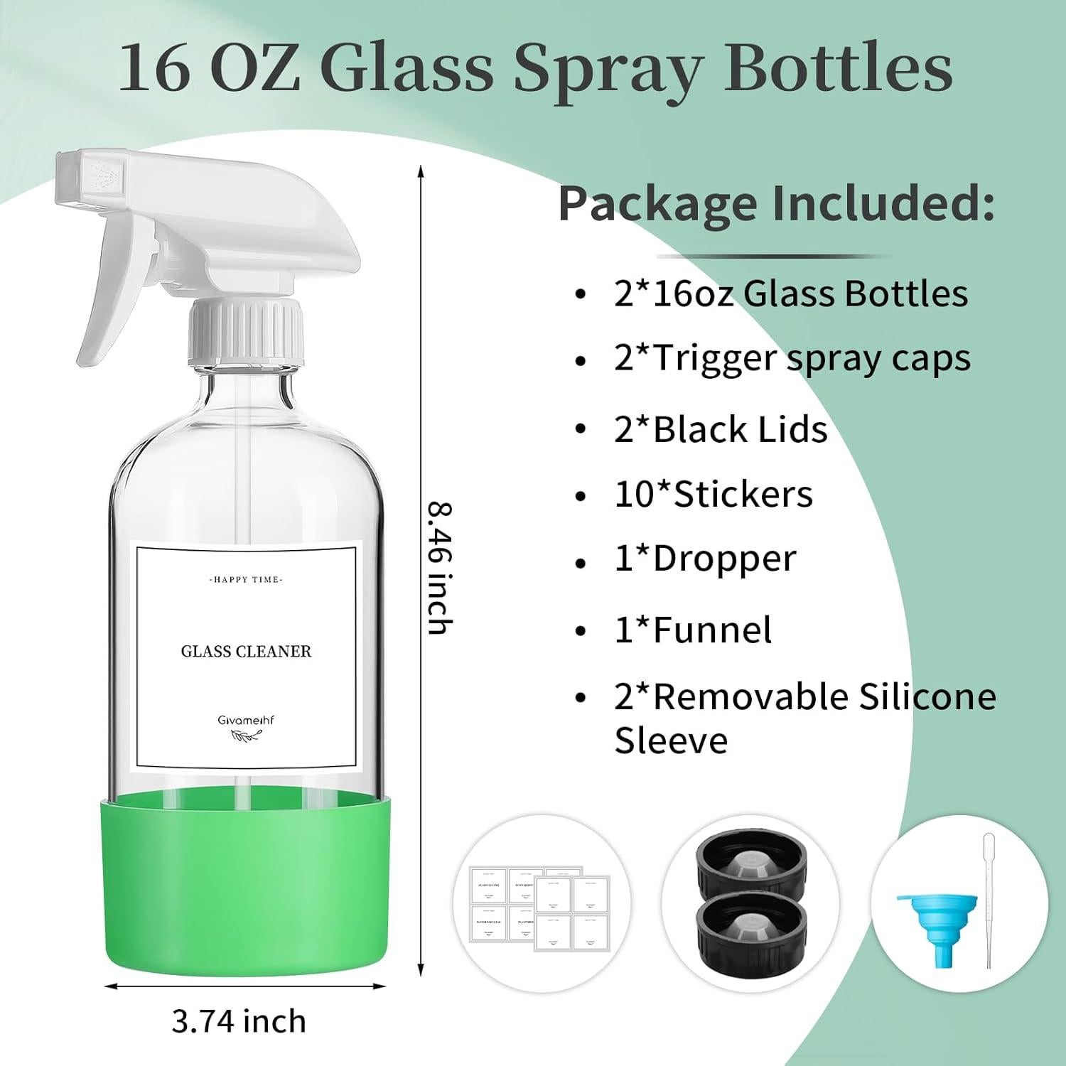 Paquete de 2 Botellas de Spray de Vidrio 16oz GIVAMEIHF