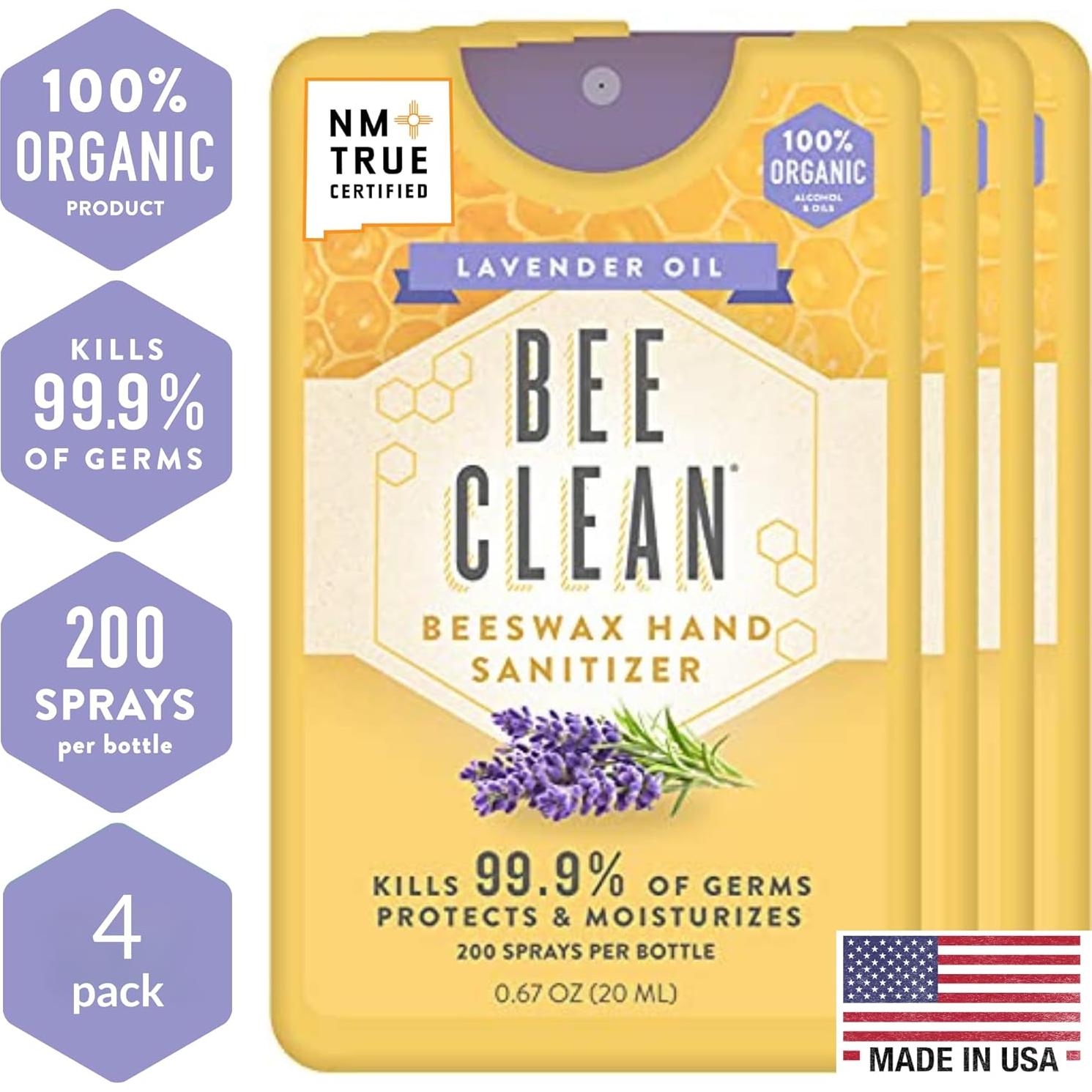 Desinfectante de Manos Bee Clean Orgánico Spray Lavanda 4 Unidades