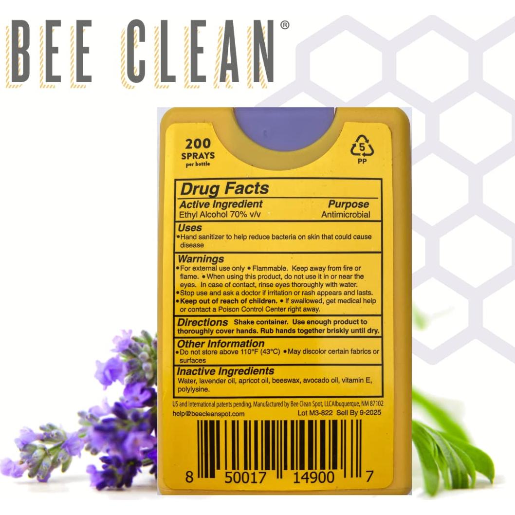 Desinfectante de Manos Bee Clean Orgánico Spray Lavanda 4 Unidades