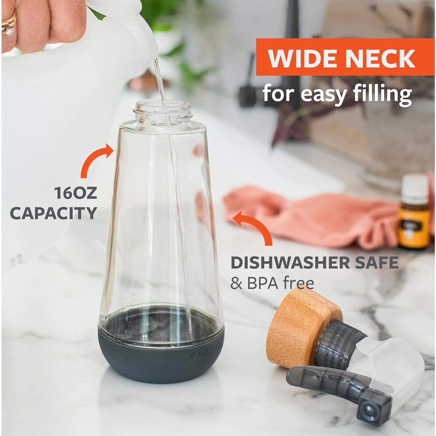 Botella de Spray de Vidrio Reutilizable Full Circle 473ml Gris