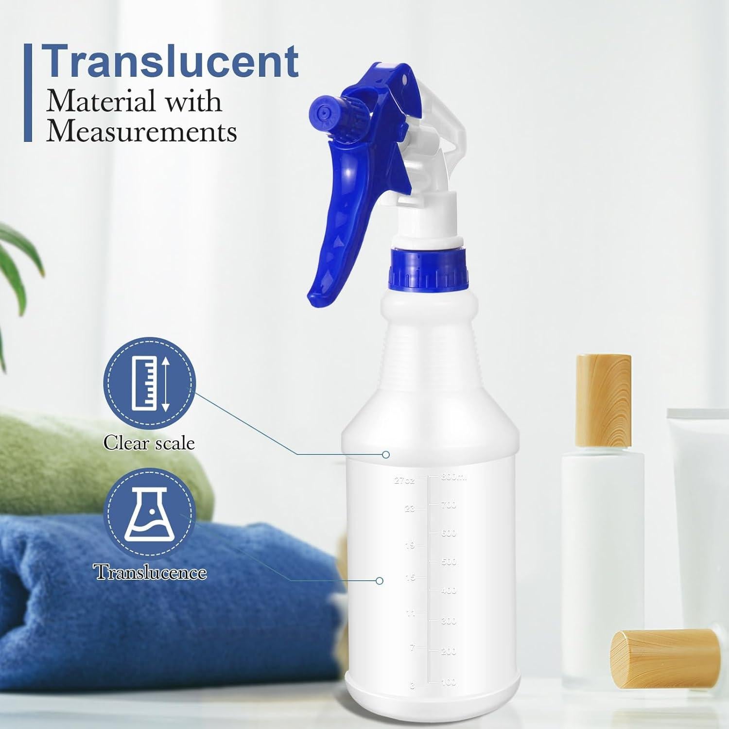 Zubebe 24 Botellas Spray 1000ml HDPE Ajustables Multicolor