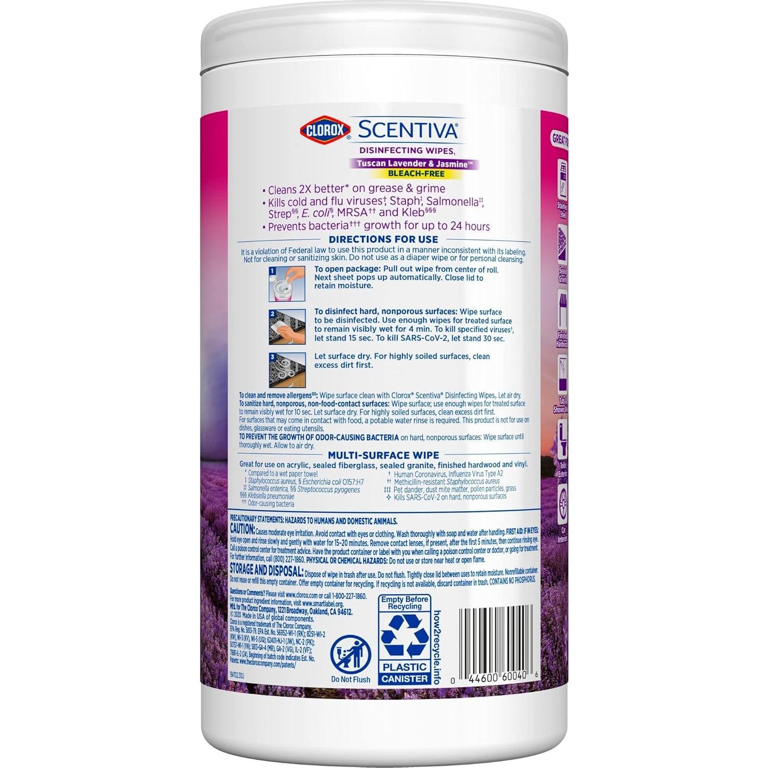 Toallitas Desinfectantes Clorox Scentiva Lavanda 75 Unidades