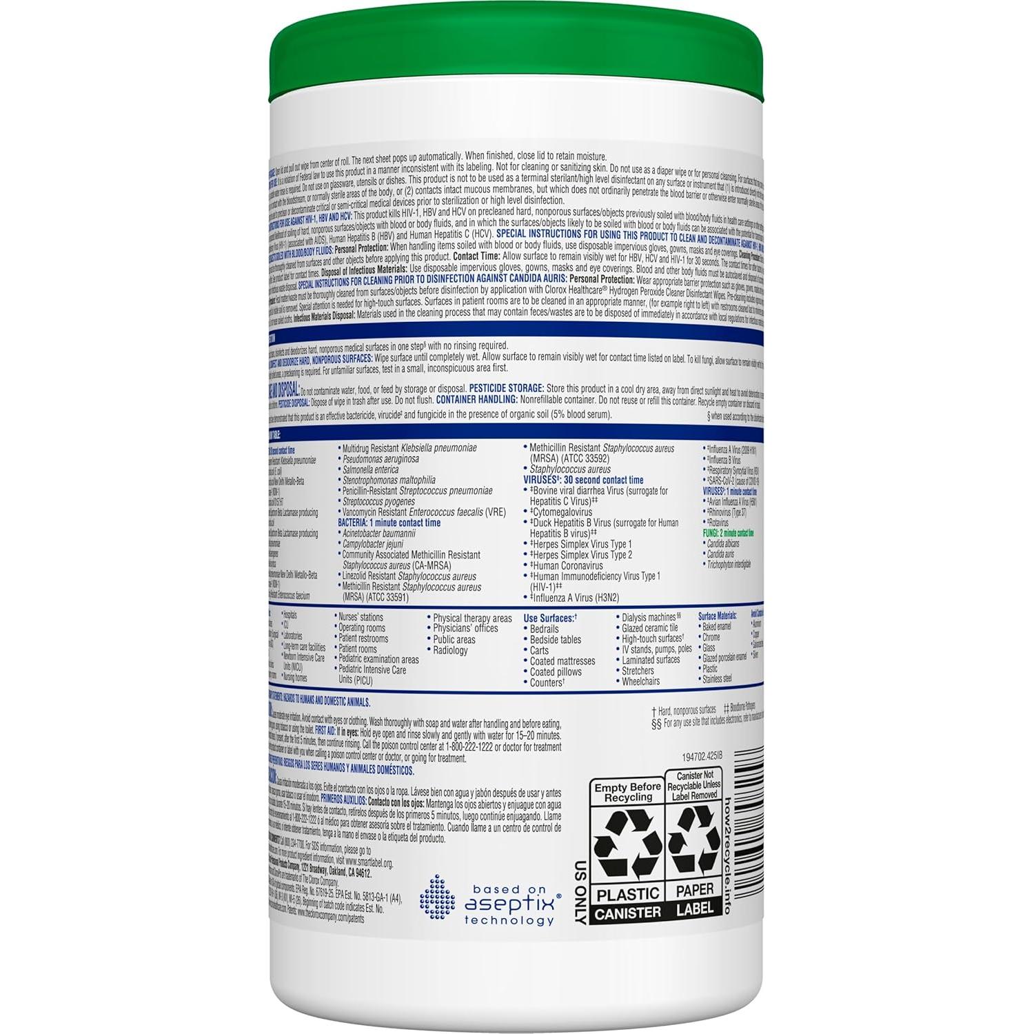 Toallitas Desinfectantes Clorox Healthcare 155 Unidades - Multiusos