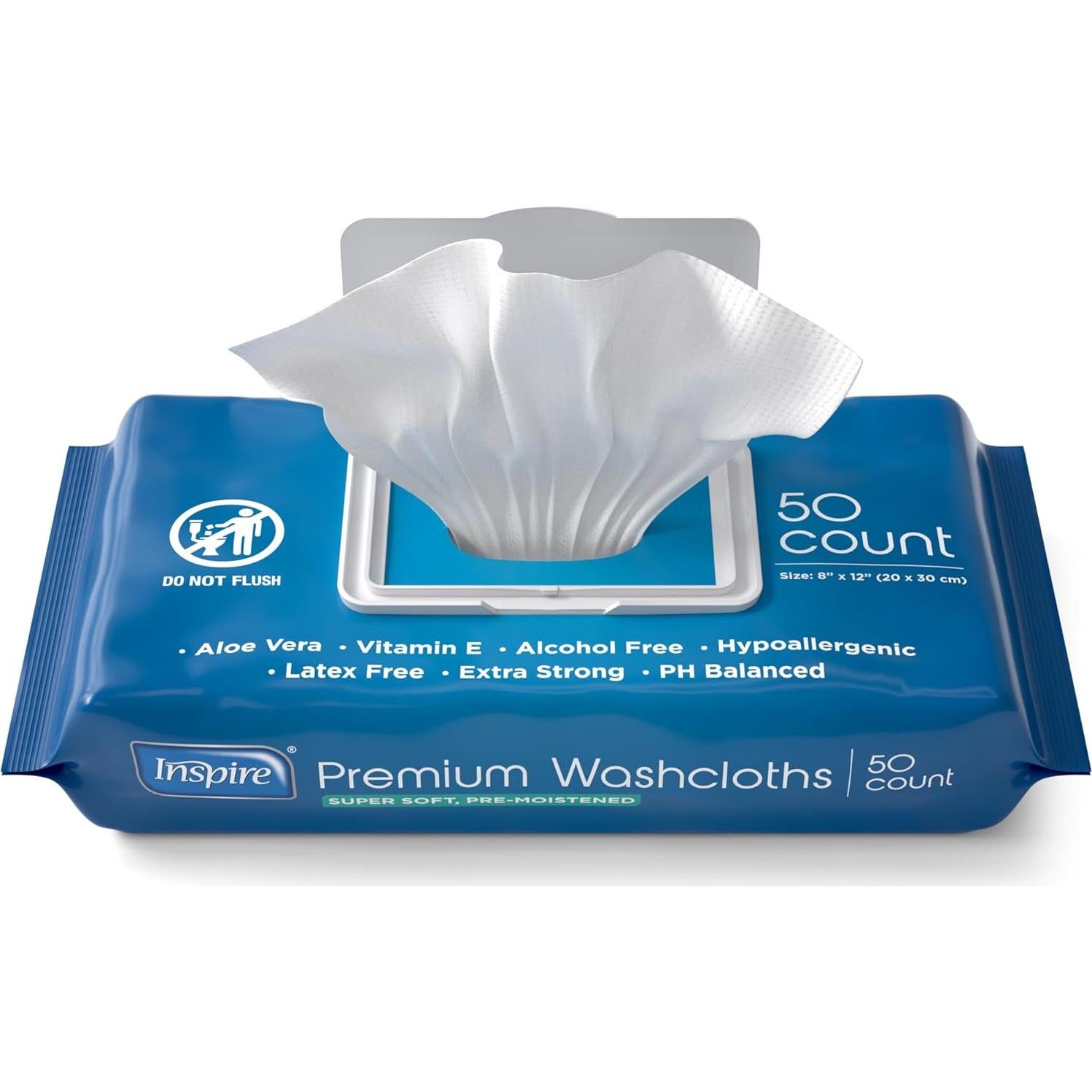Inspire Adult Wet Wipes, Wash Cloths | Adult Wipes for Incontinence & Cleansing for Elderly, 8"x12" Count 12 packs of 50