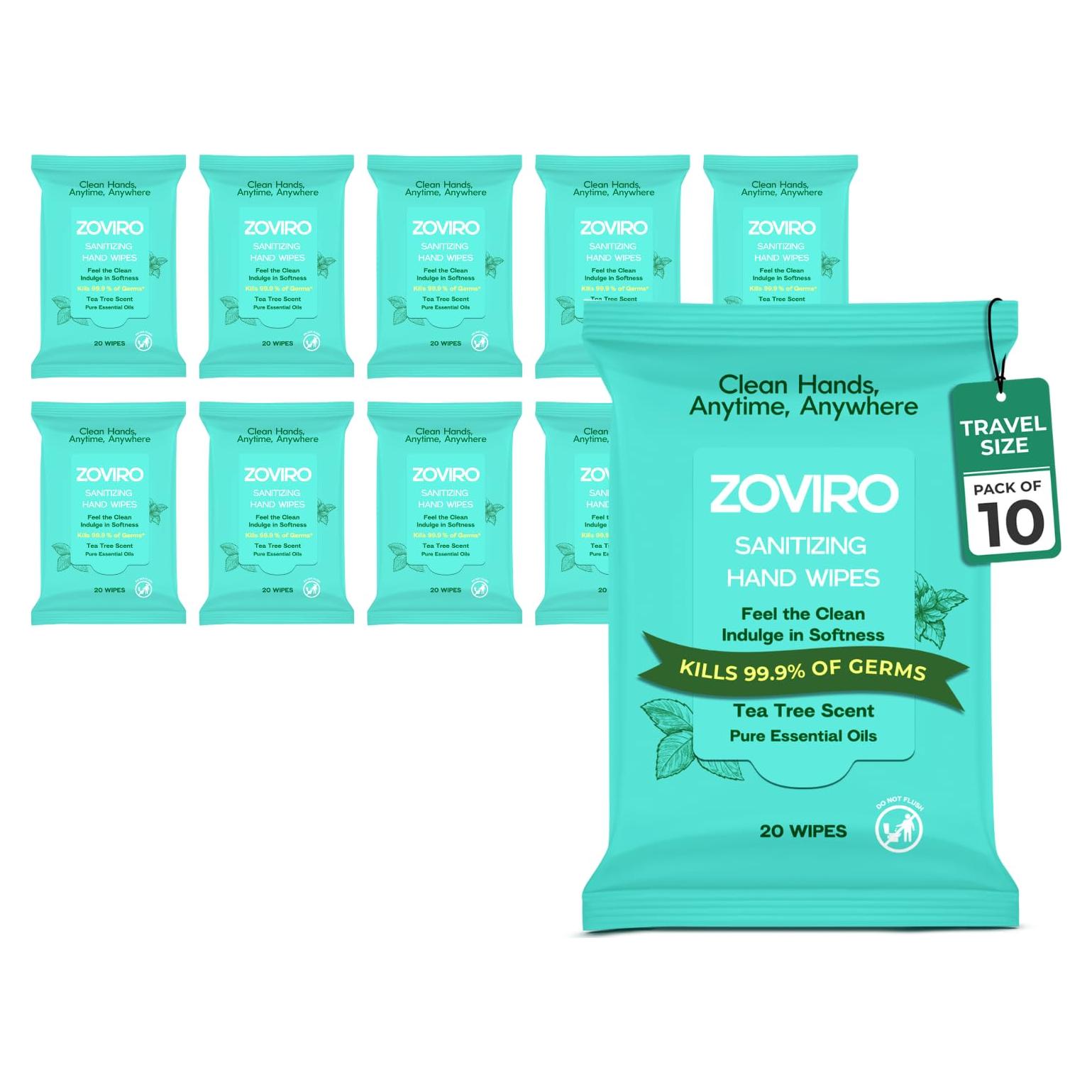 Toallitas Desinfectantes Zoviro 20 Unidades Aroma Árbol de Té