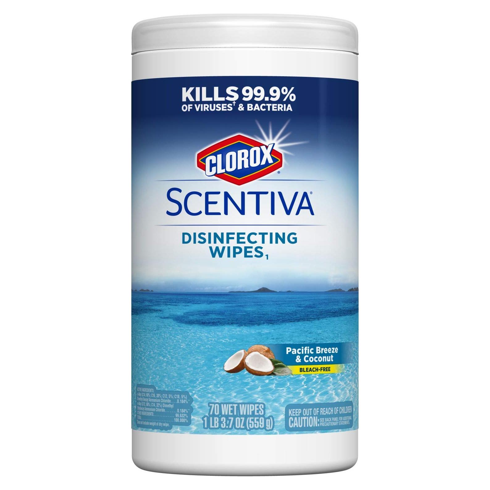 Toallitas desinfectantes Clorox Scentiva Brisa y Coco 70 Unidades