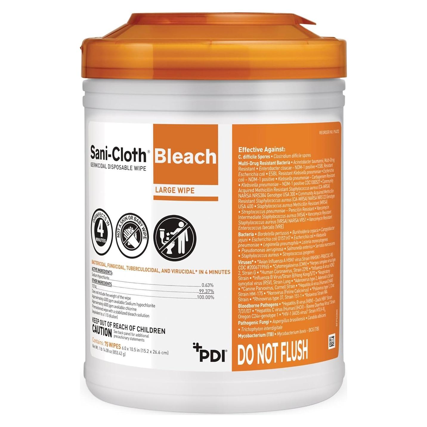 Toallitas desinfectantes Sani-Cloth Bleach 75 unidades 15x26 cm