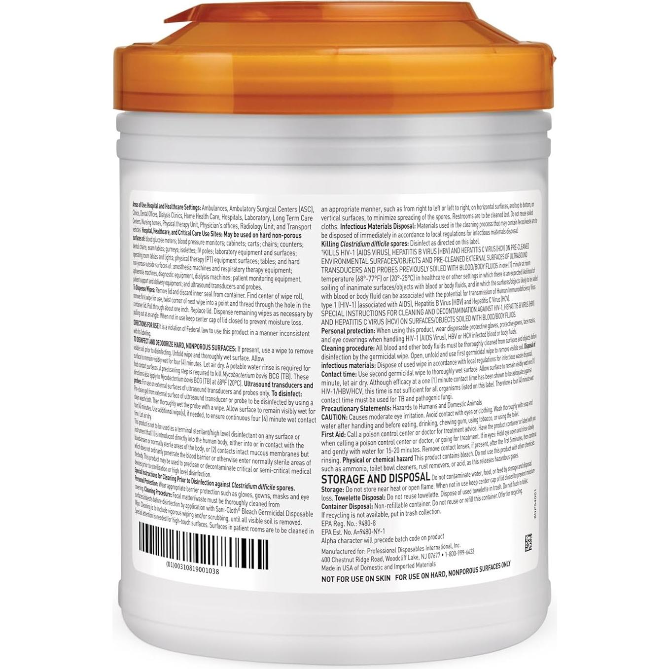 Toallitas desinfectantes Sani-Cloth Bleach 75 unidades 15x26 cm