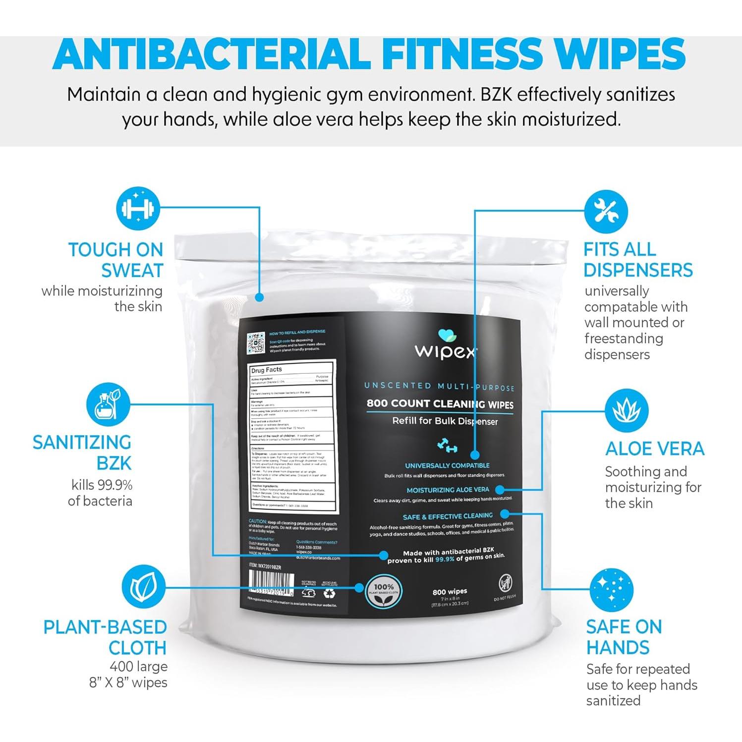Toallitas Antibacterianas Wipex 800ct - Recarga para Gimnasios