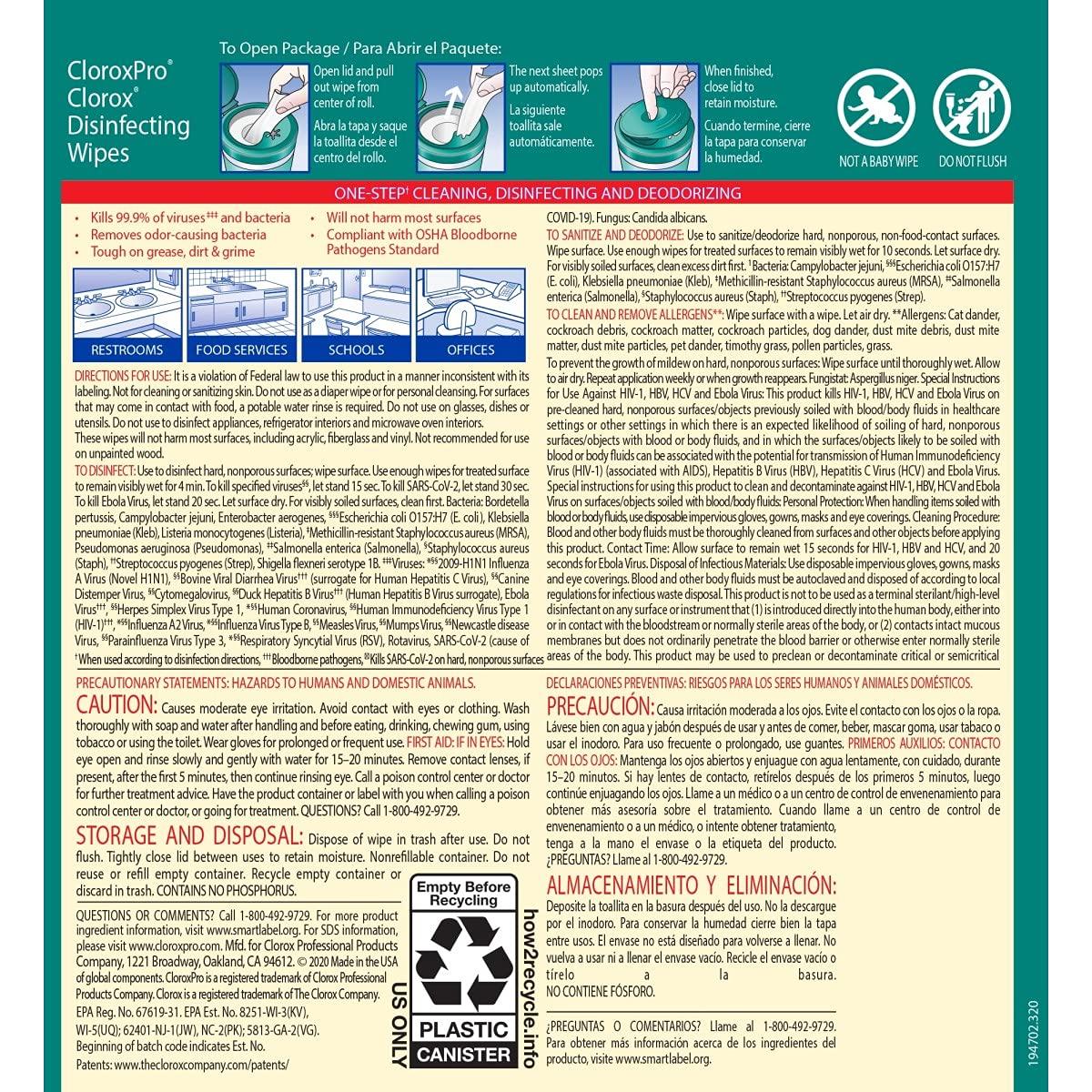 Toallitas Desinfectantes Clorox 31547, 700 Unidades, 18x18 cm