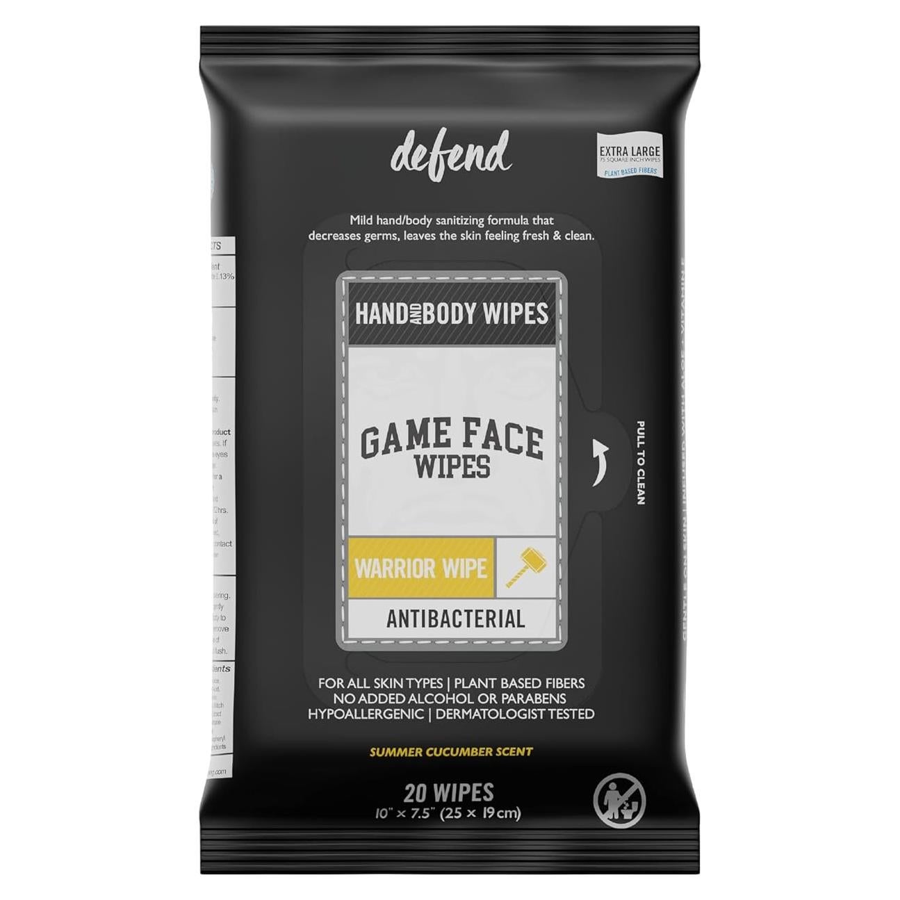 Toallitas Antibacterianas Game Face Warrior - 25 Unidades XL