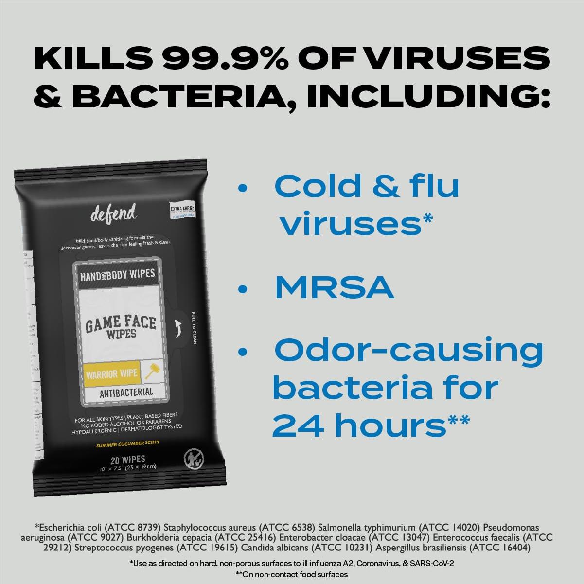 Toallitas Antibacterianas Game Face Warrior - 25 Unidades XL