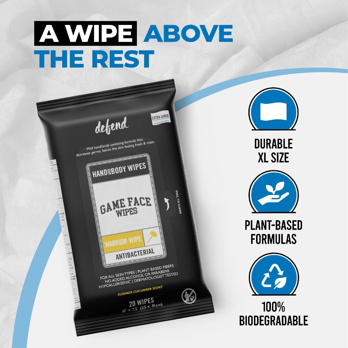 Toallitas Antibacterianas Game Face Warrior - 25 Unidades XL