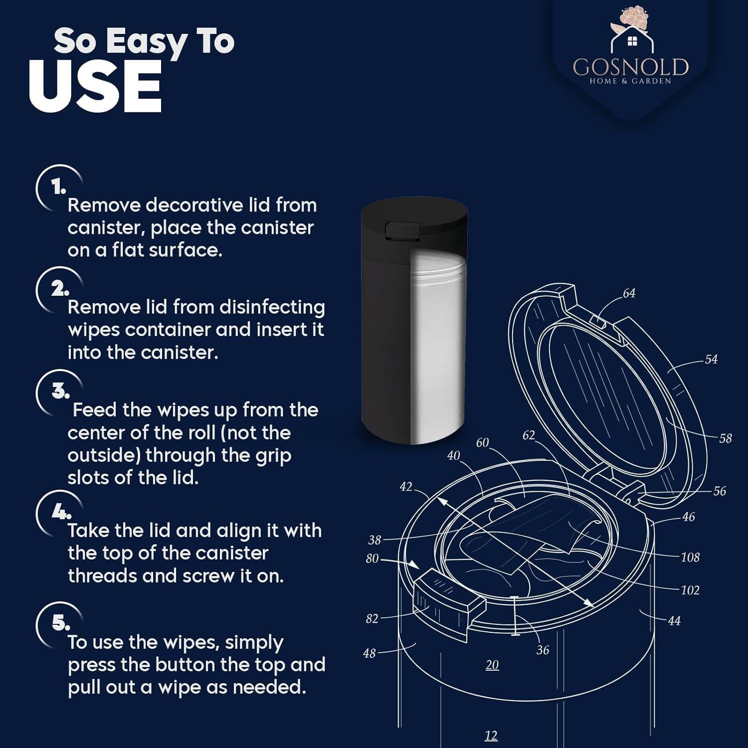 Dispensador de Toallitas Húmedas Recargable Gosnold Negro 26cm