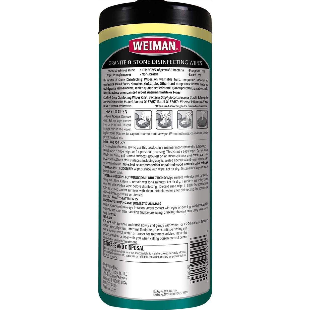 Toallitas Desinfectantes Weiman para Granito - 30 Unidades