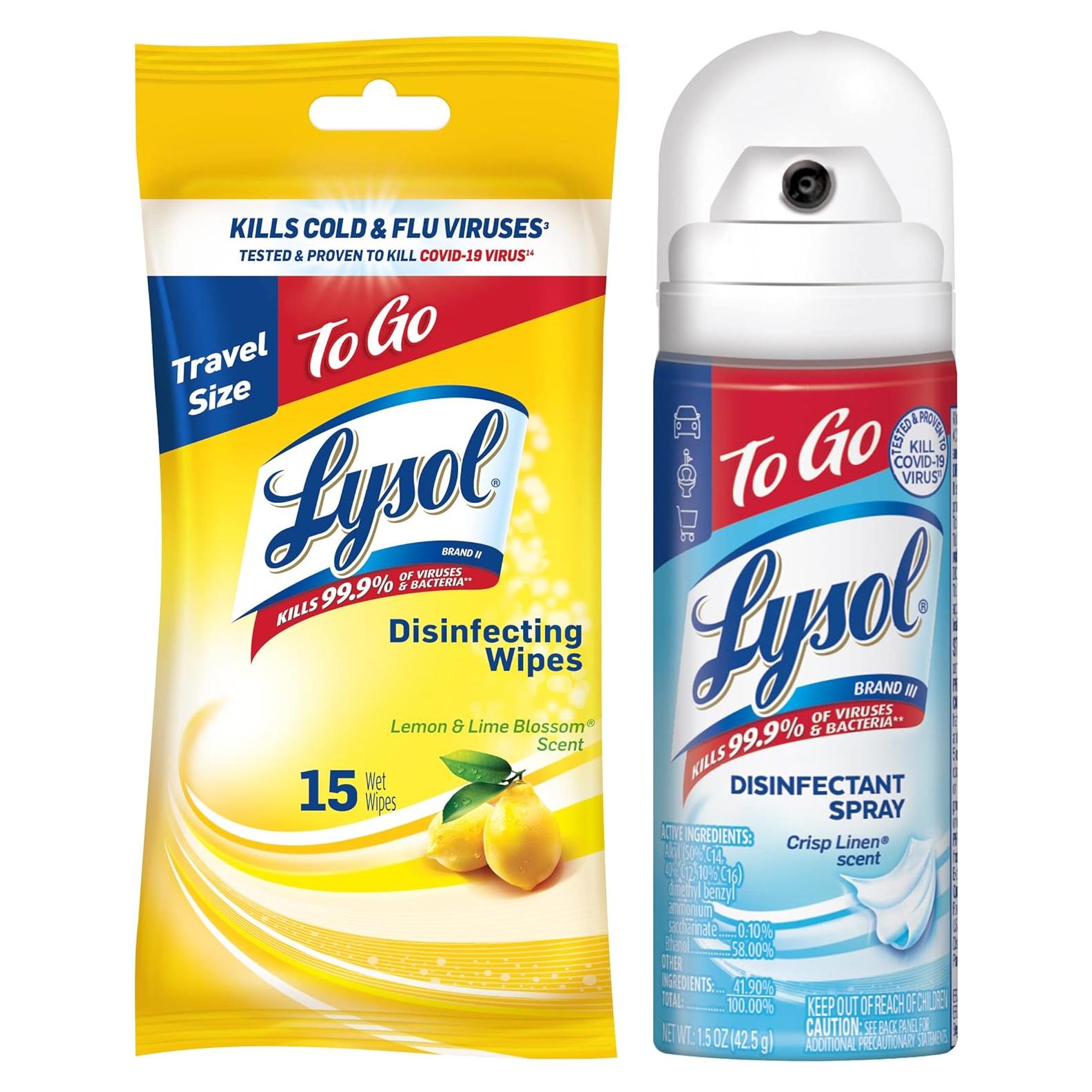Paquete Lysol To Go - 1.5 Onzas Spray Desinfectante y Toallitas