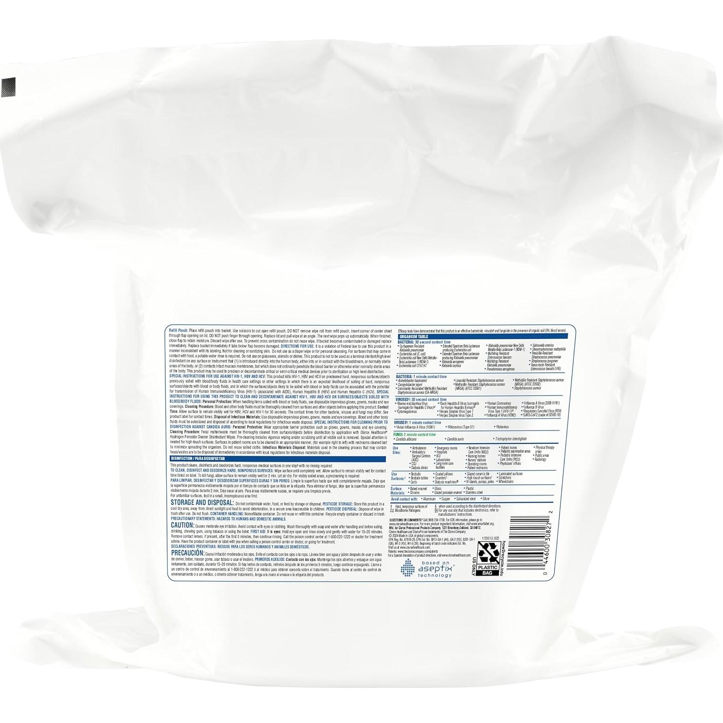 Toallitas Desinfectantes Clorox Healthcare 185 Unidades 30.48x27.94 cm