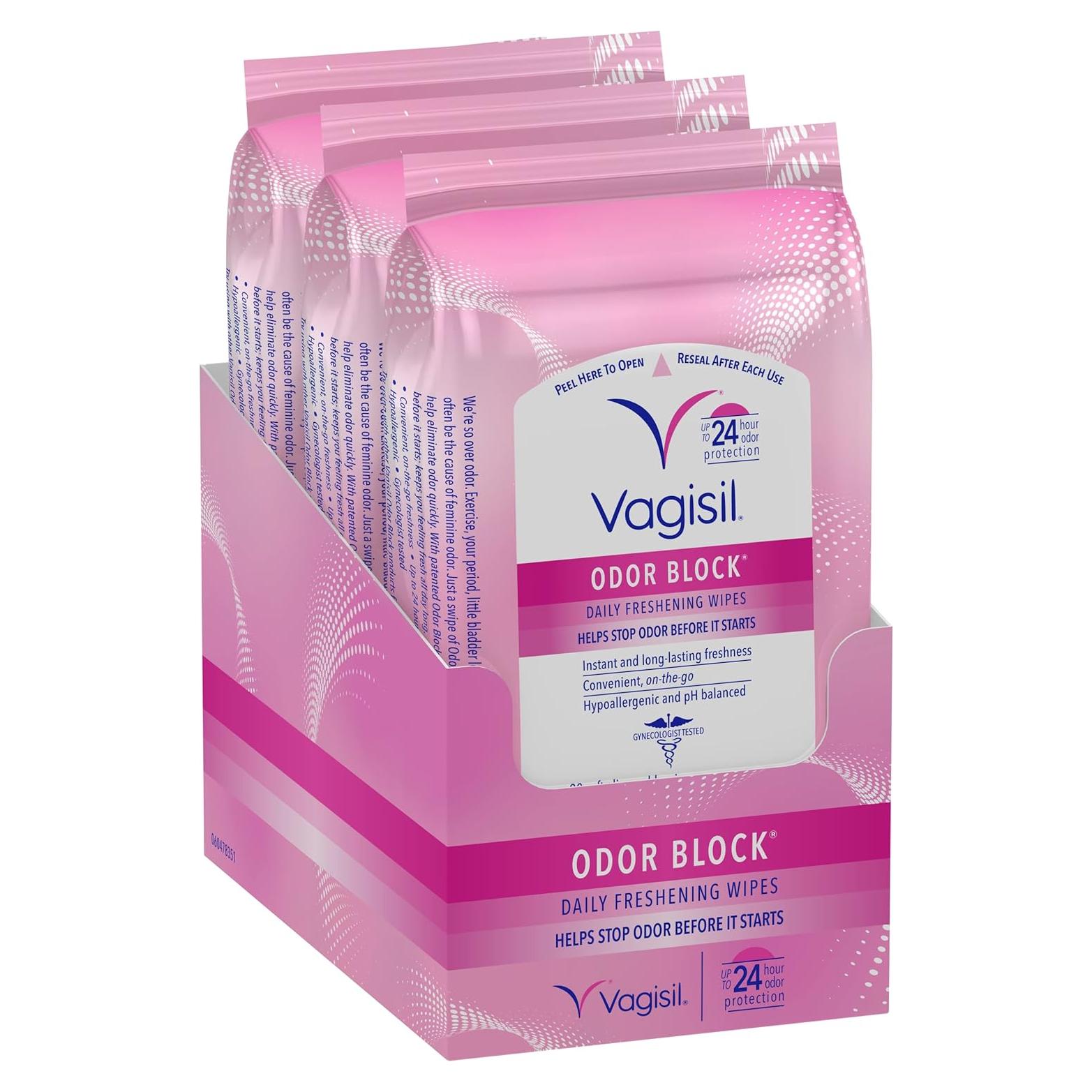 Toallitas Frescantes Vagisil Bloqueador de Olores 20 Unidades x3