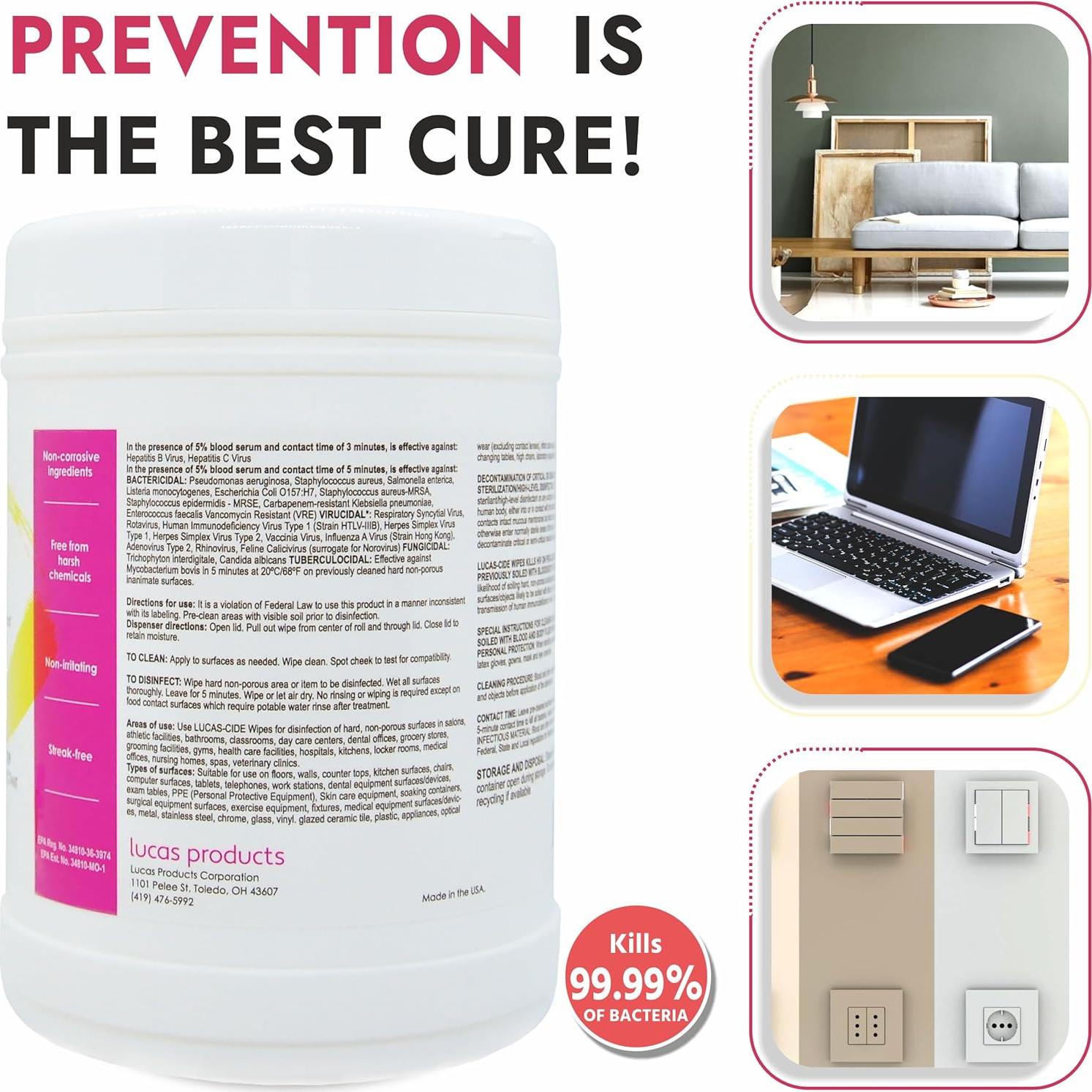 Toallitas Desinfectantes LUCAS-CIDE 160 Unidades Multiusos