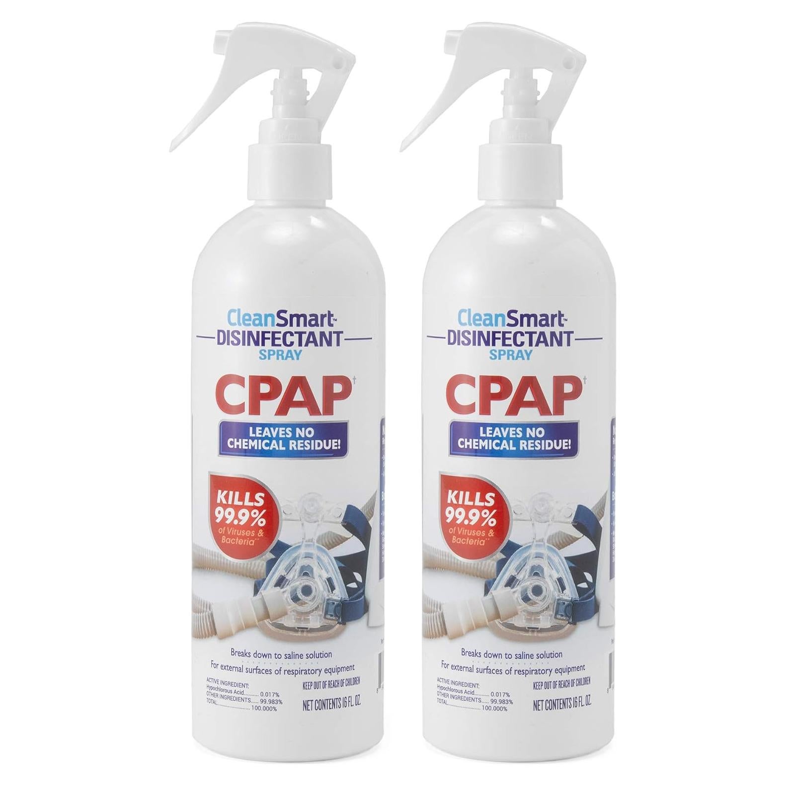 CleanSmart Spray Desinfectante CPAP 16 oz Pack de 2 - 99.9% Bacterias