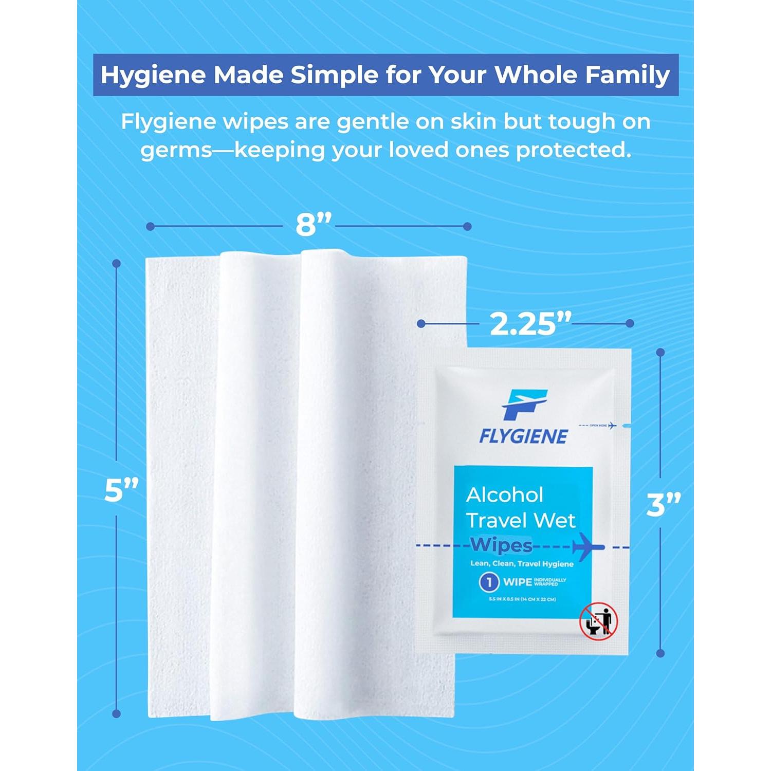 Toallitas Húmedas de Viaje FLYGIENE 70% Alcohol 10 Unidades